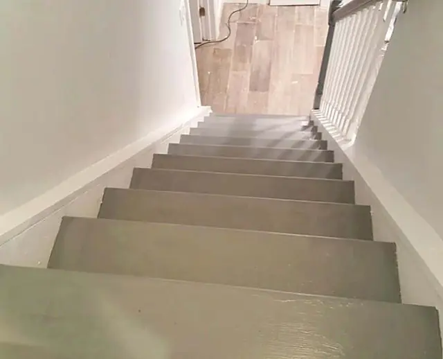 Wainscot, stairs, and a green room — Stair run and skirts
