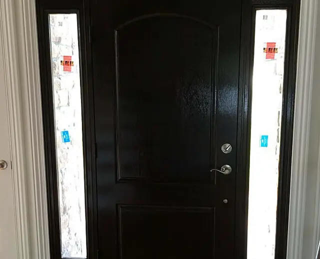 Doors, sidelights, and casing — Dark entry door and sidelights